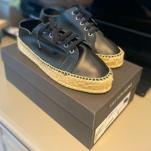 Black Leather Espadrille Sneakers